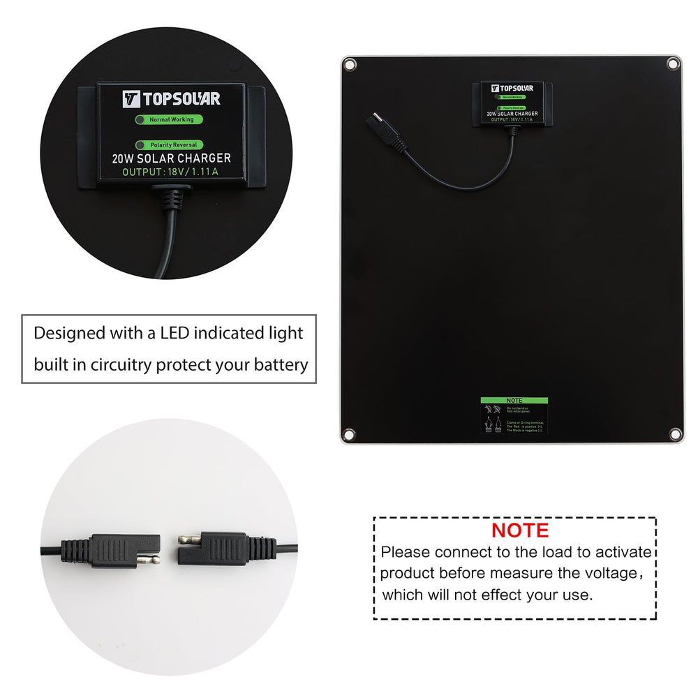 Topsolar junction box close-up showing safety circuit and overcharge protection