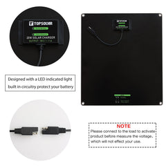 Topsolar junction box close-up showing safety circuit and overcharge protection