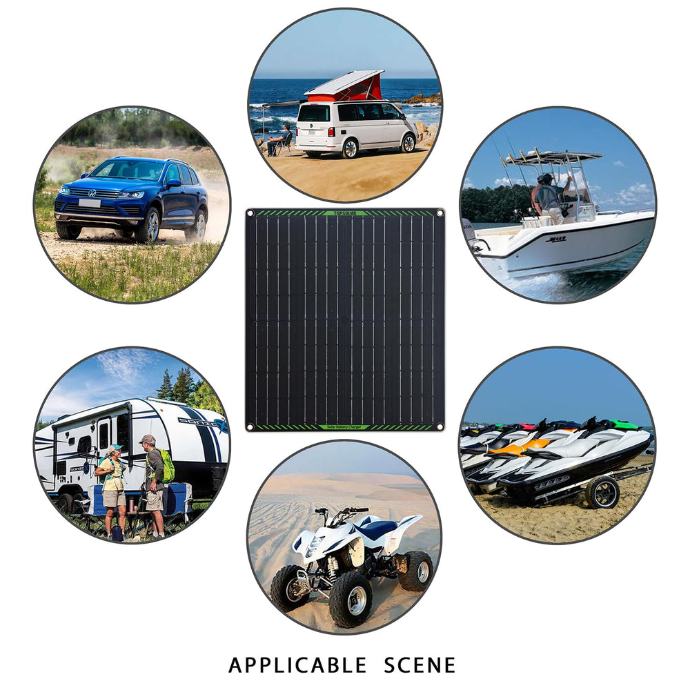 Topsolar panel placed on RV roof in sunlight keeping batteries maintained