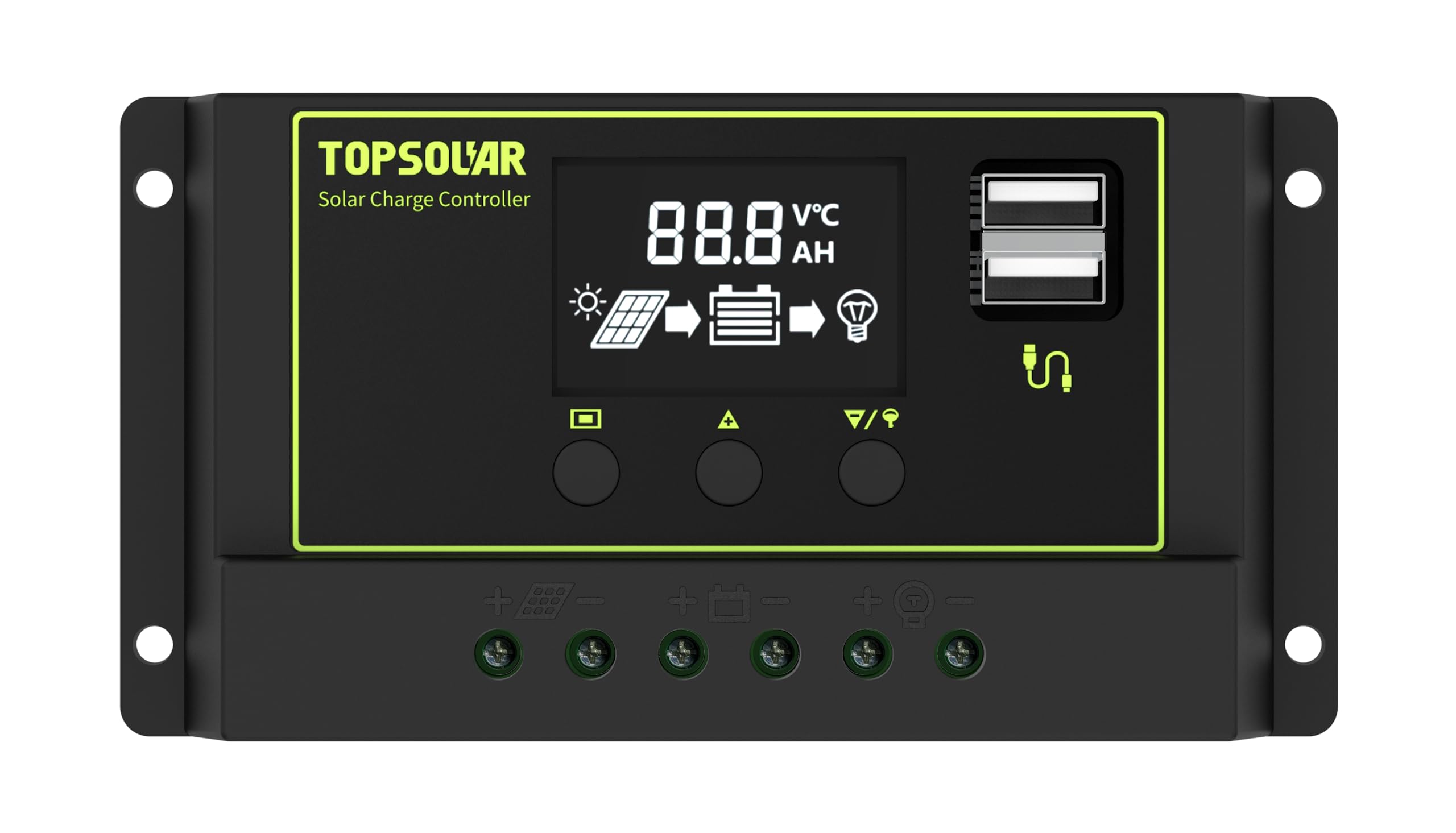 Topsolar panel beside ruler showing dimensions for planning rooftop or deck fit