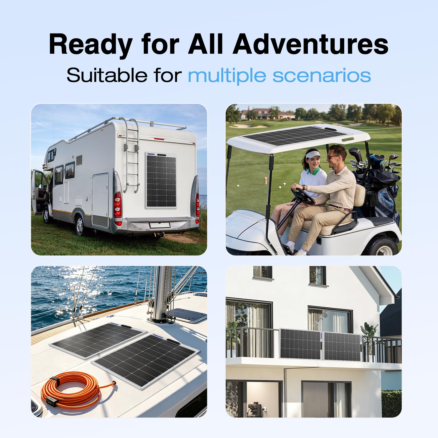 Topunive installed on RV rooftop illustrating lightweight, space-saving charge