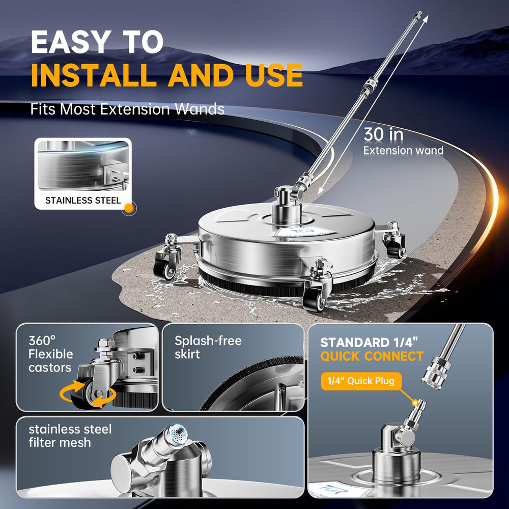 TOR caster wheel and splash skirt detail for smooth glide and reduced overspray
