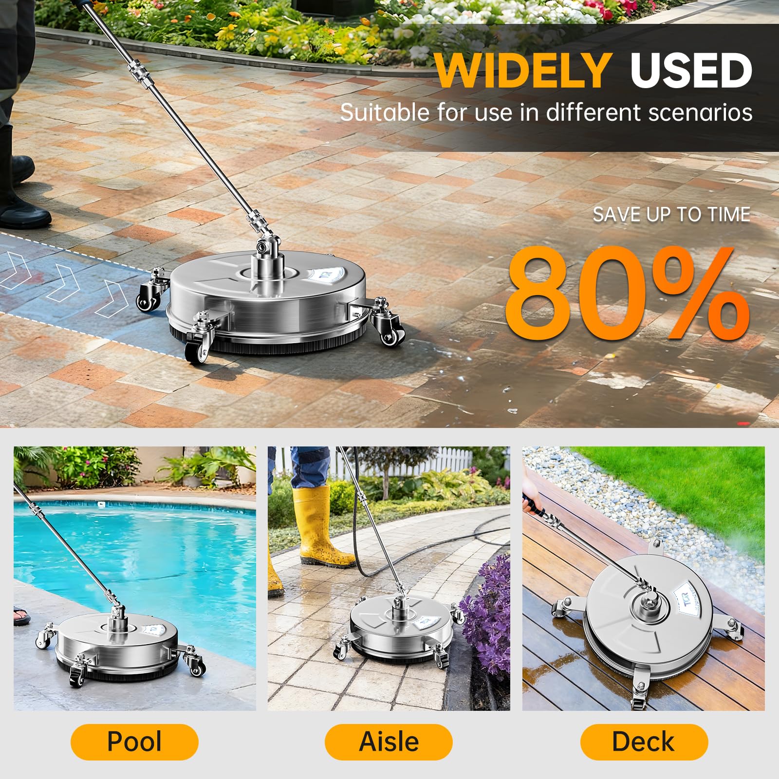 TOR lifestyle shot cleaning a driveway enabling efficient, streak-free outdoor cleaning