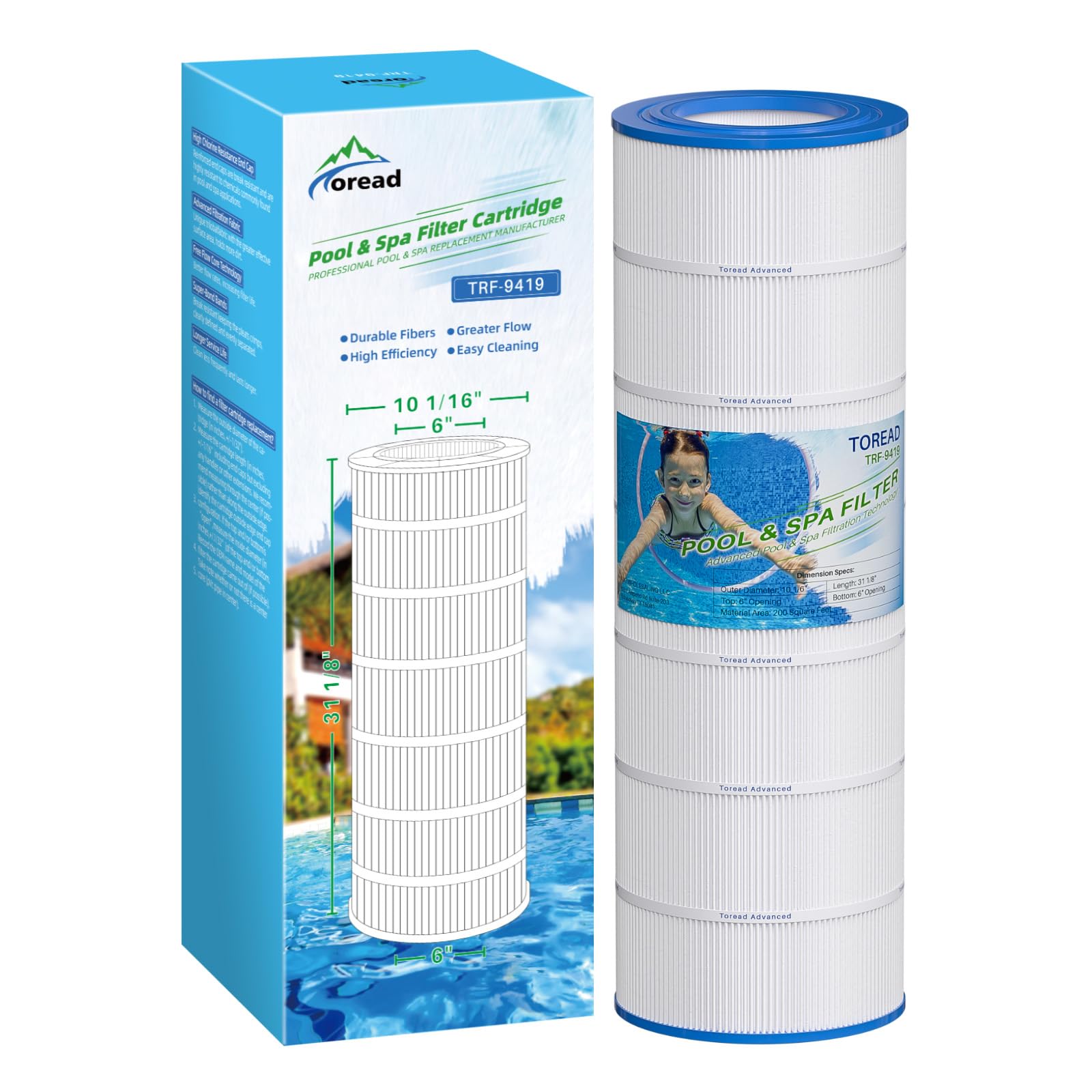 TOREAD front view of PAP200 cartridge showing full-length and benefit of large filtration area