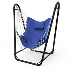 TOREVSIOR front view of hammock chair and stand showing stable silhouette and comfort