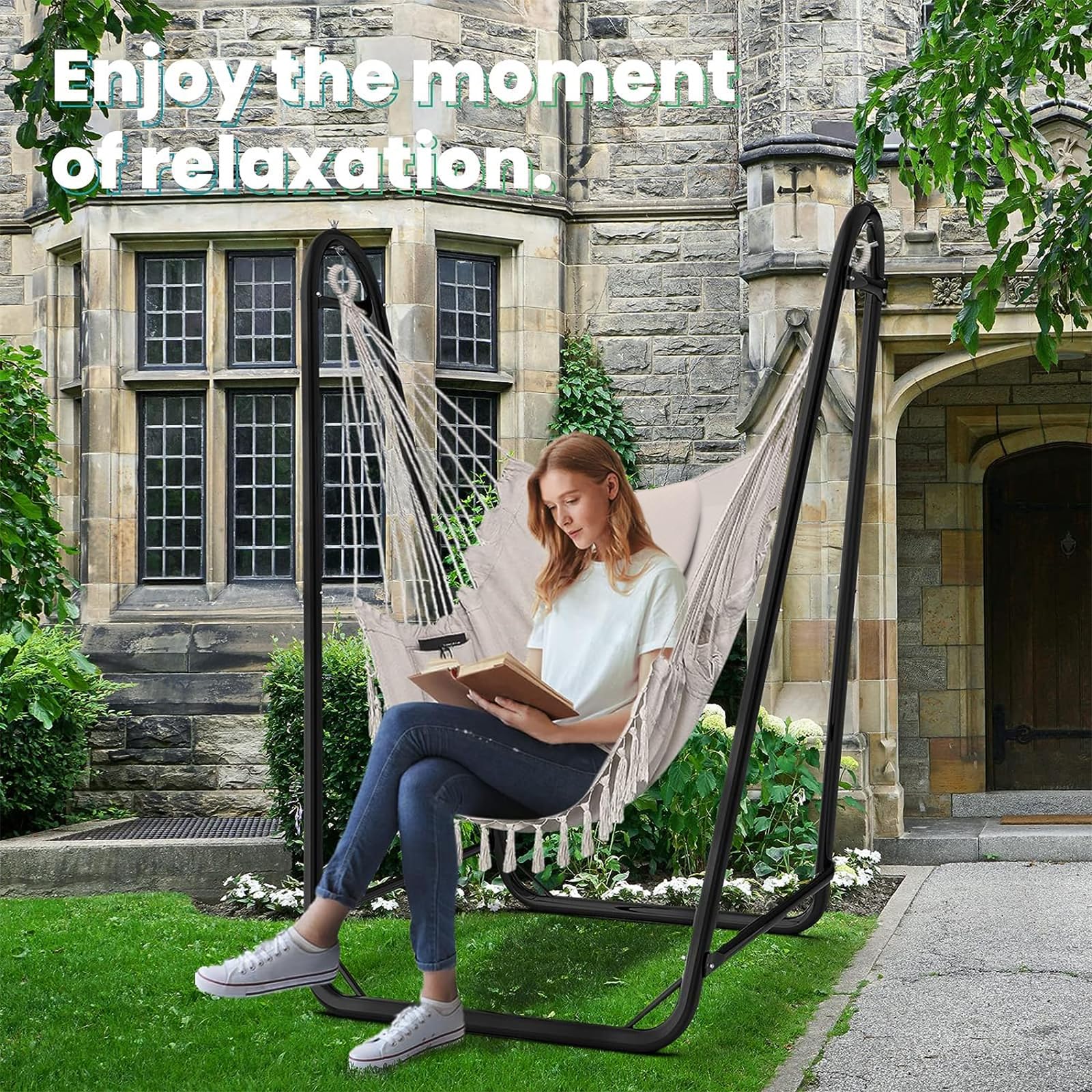 TOREVSIOR hammock chair on a patio showing relaxation and outdoor use