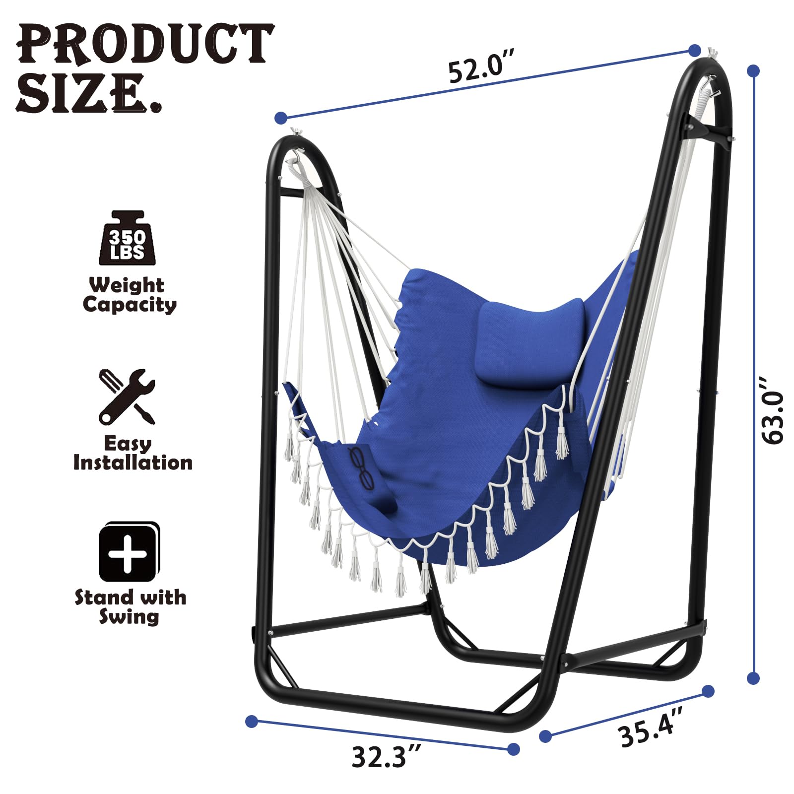 TOREVSIOR hammock chair next to person showing scale and 350 lbs capacity