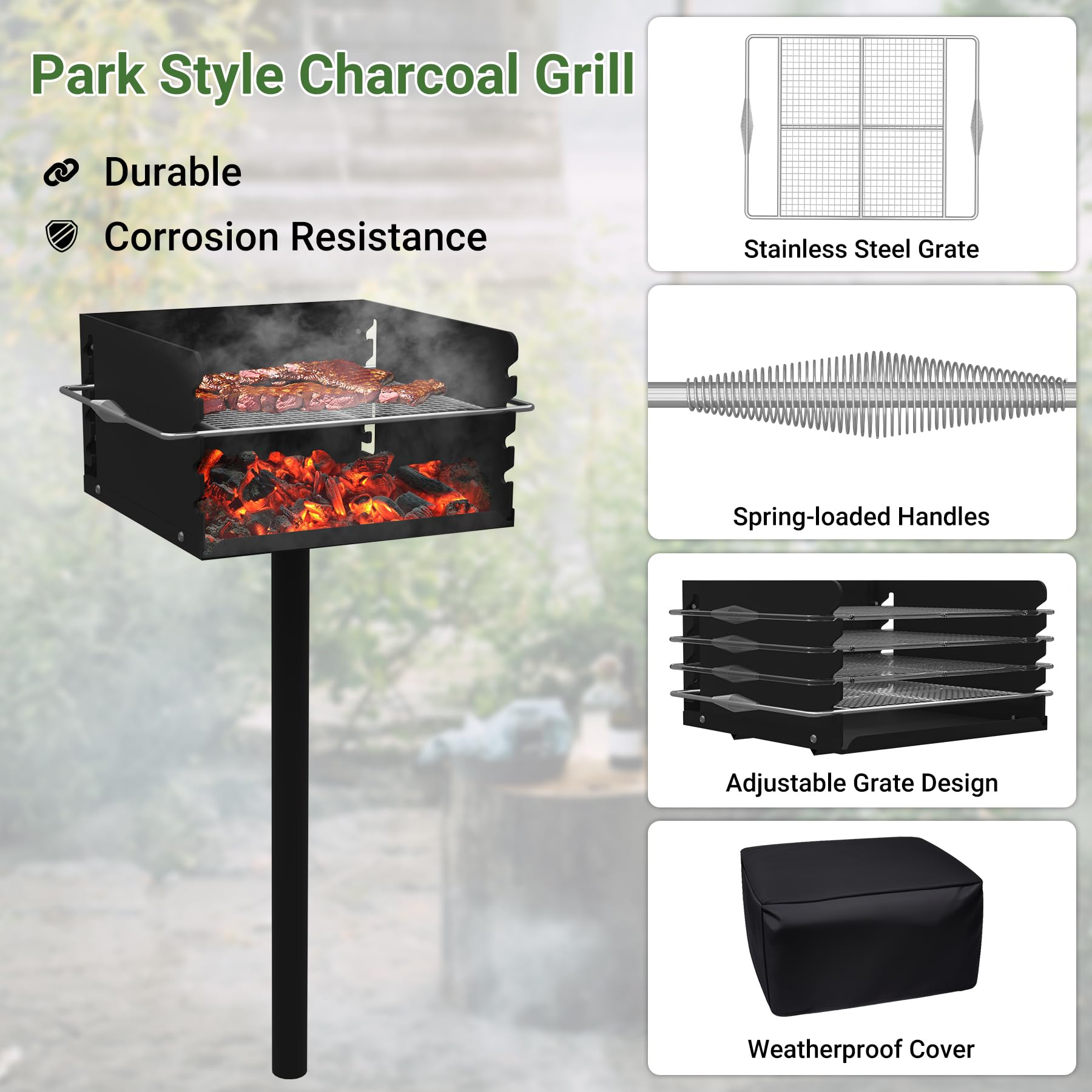 Toriexon adjustable grate mechanism pictured for precise heat control