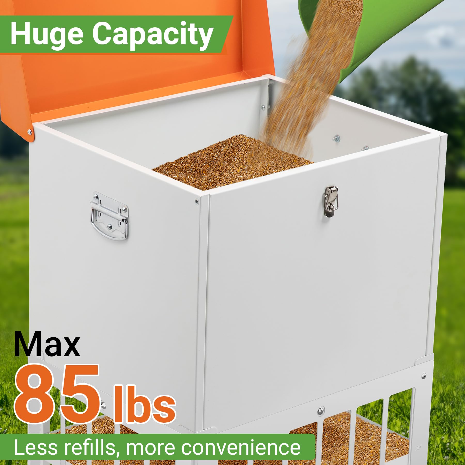 Toriexon tilted waterproof lid preventing rain entry and keeping feed dry