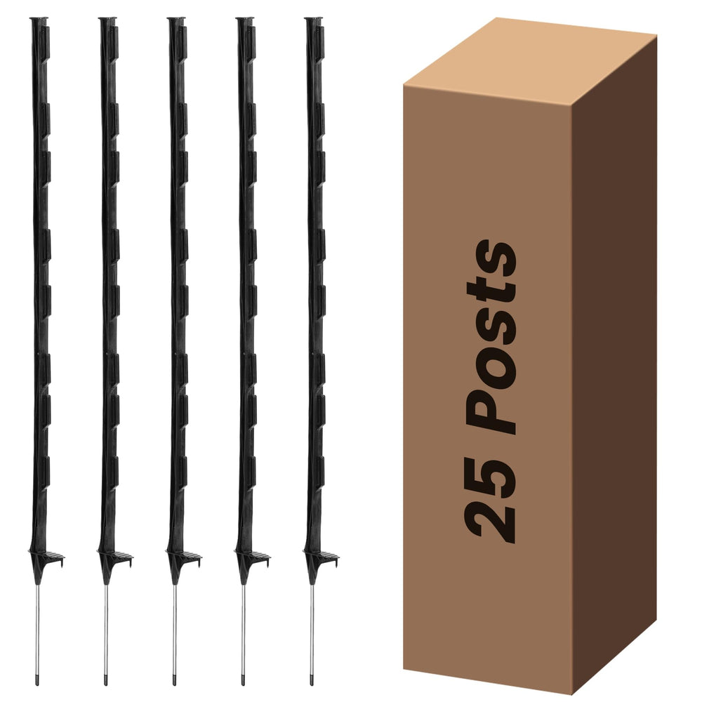 Toriexon front view of 25-pack black posts showing compact packaging benefit