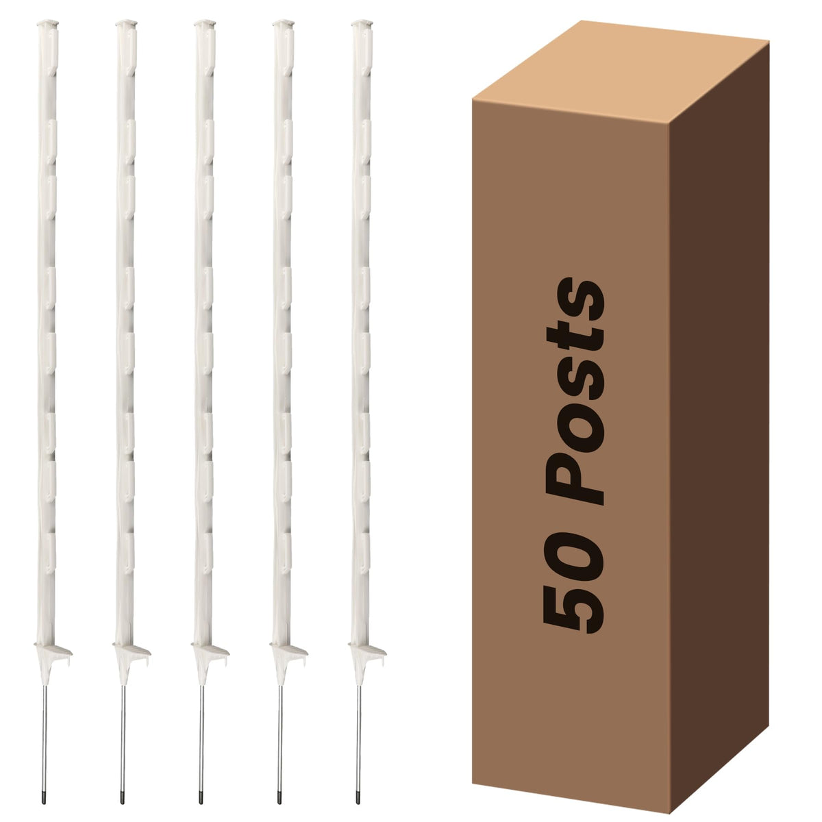 Toriexon front view of 50-pack showing neat, ready-to-install posts and organized packaging benefit
