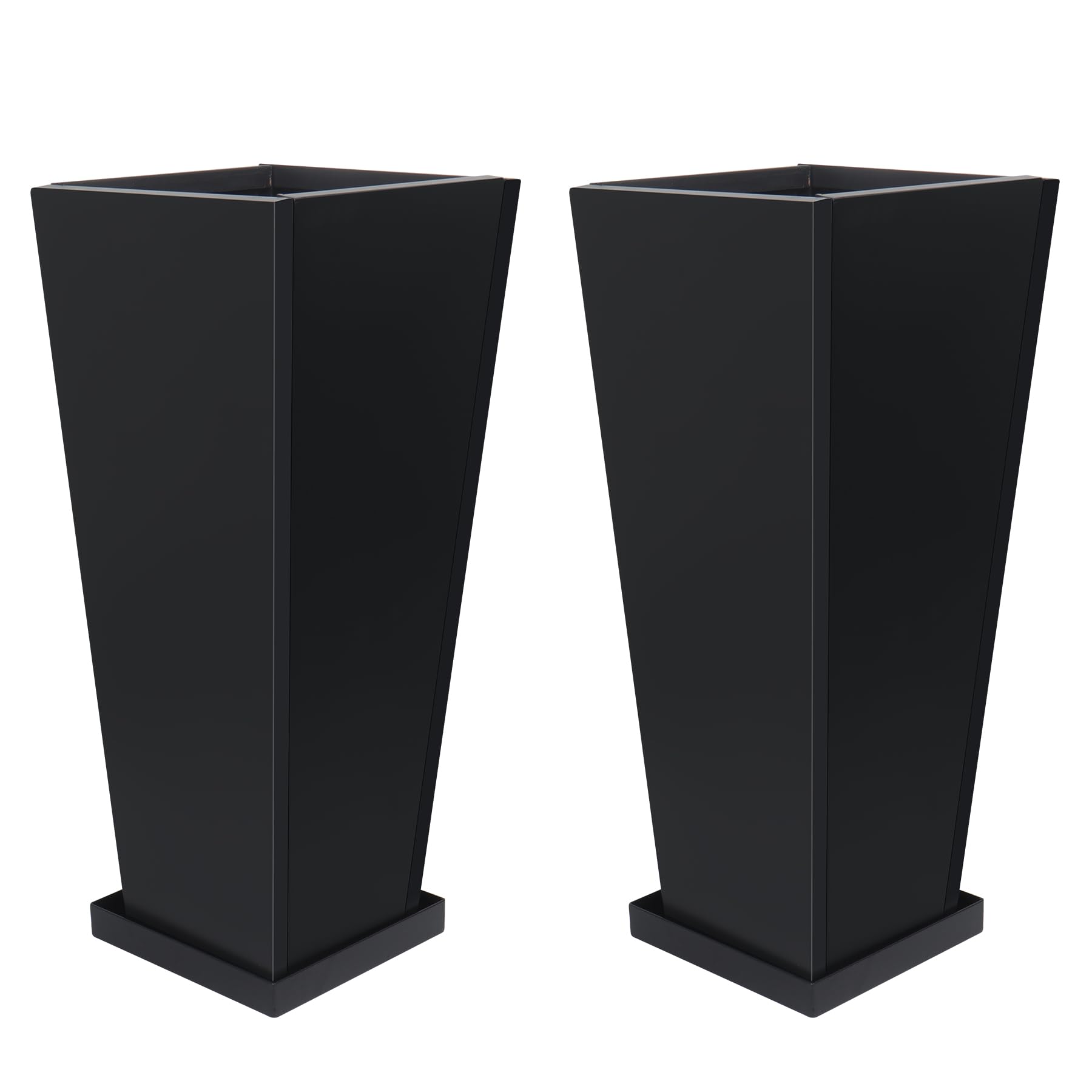 Toriexon front view of two tall metal planters showing modern design and durability