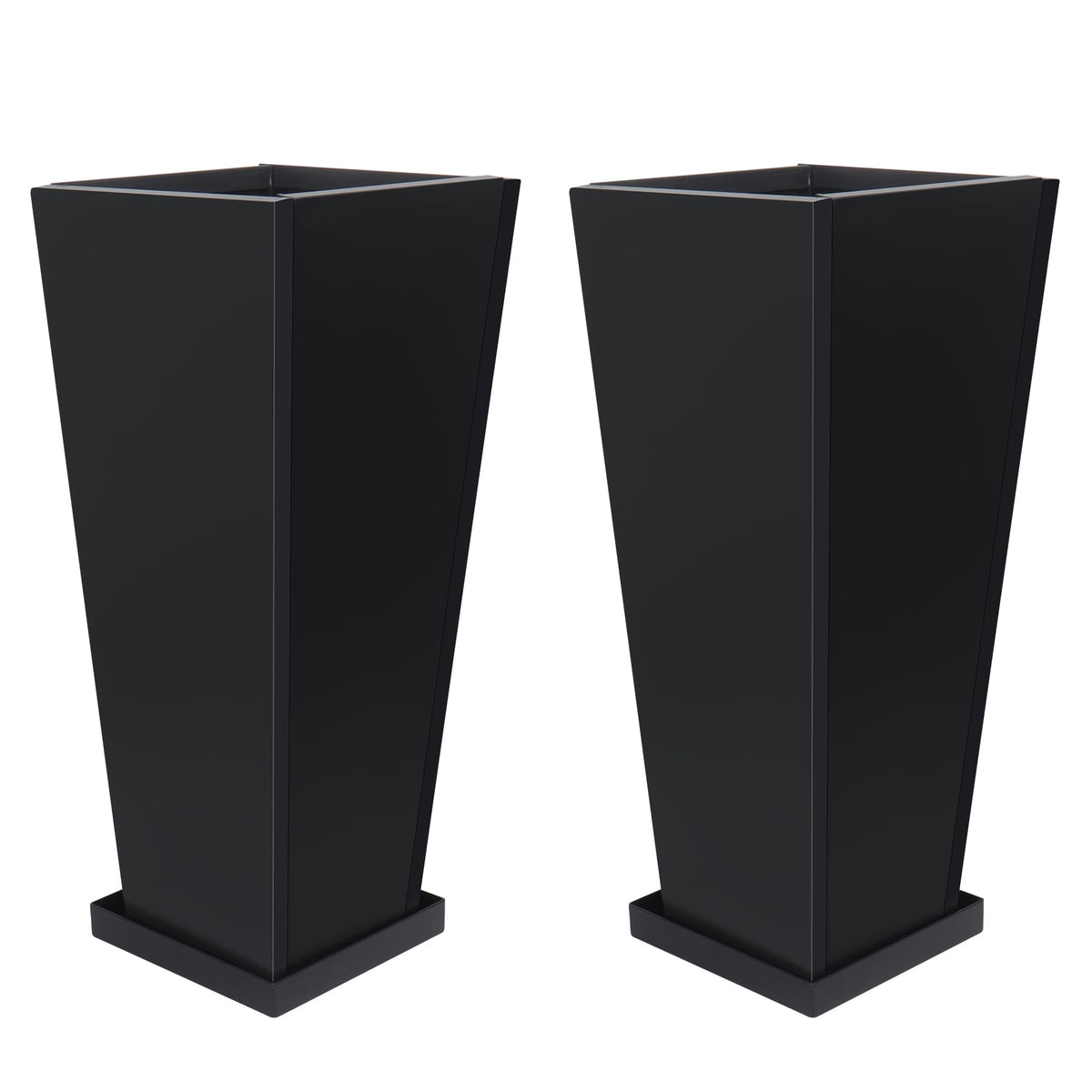 Toriexon front view of two tall metal planters showing modern design and durability
