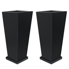 Toriexon front view of two tall metal planters showing modern design and durability