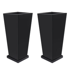 Toriexon front view of two tall metal planters showing sleek modern profile and durability