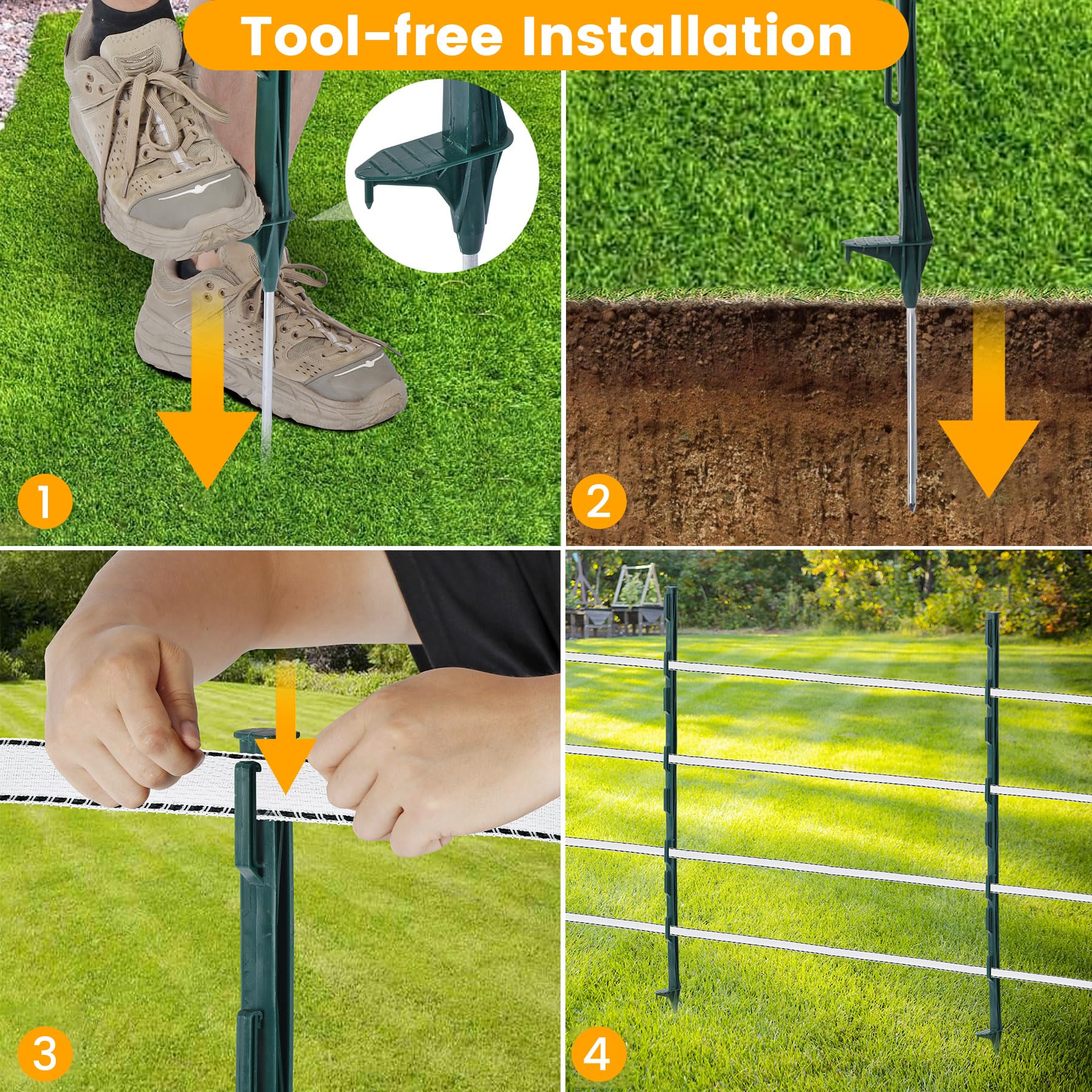 Toriexon post holding electric tape demonstrating secure conductor attachment