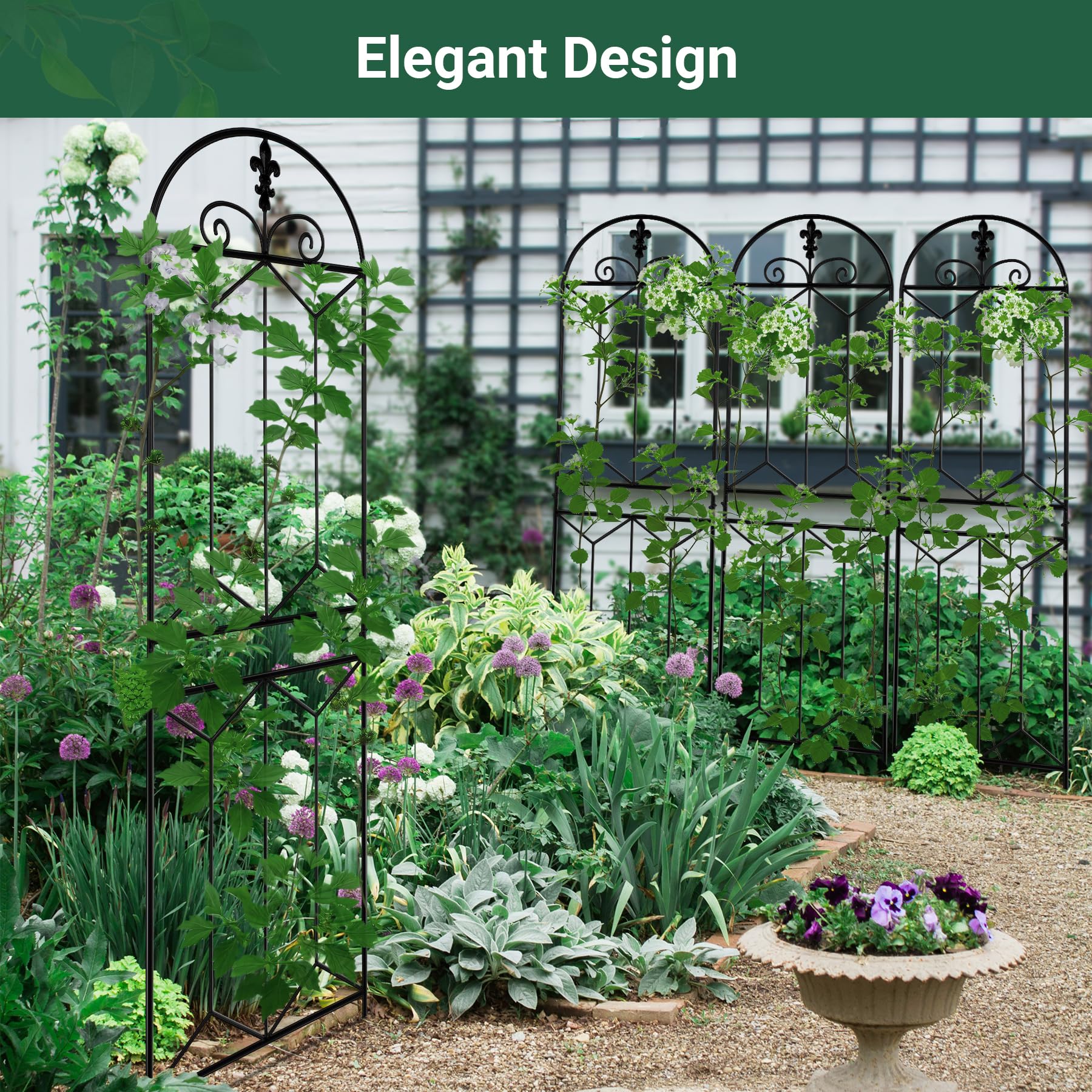 Toriexon trellis in garden with climbing vines offering vertical growing space