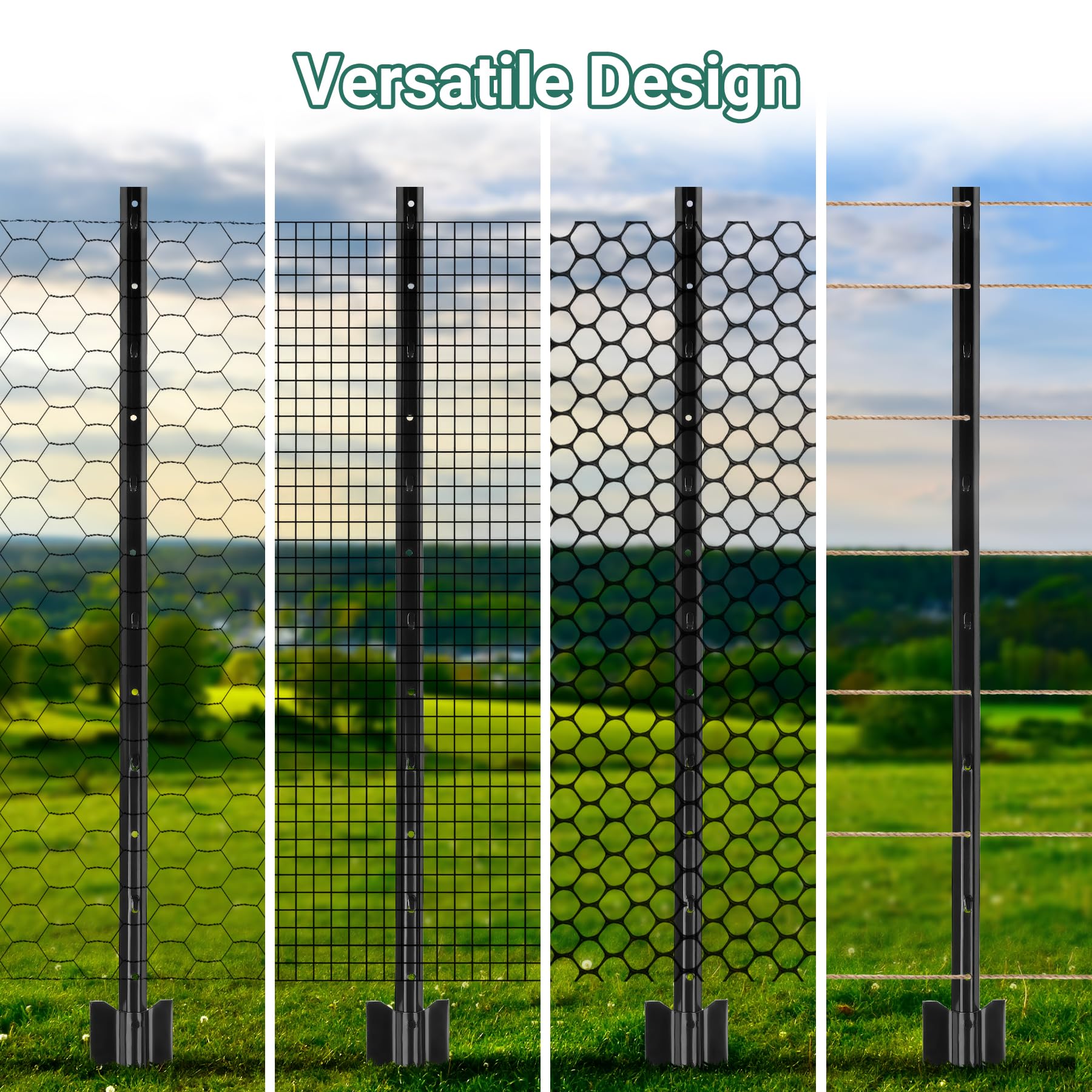 Toriexon post holding rolled fence demonstrating straightforward installation benefit