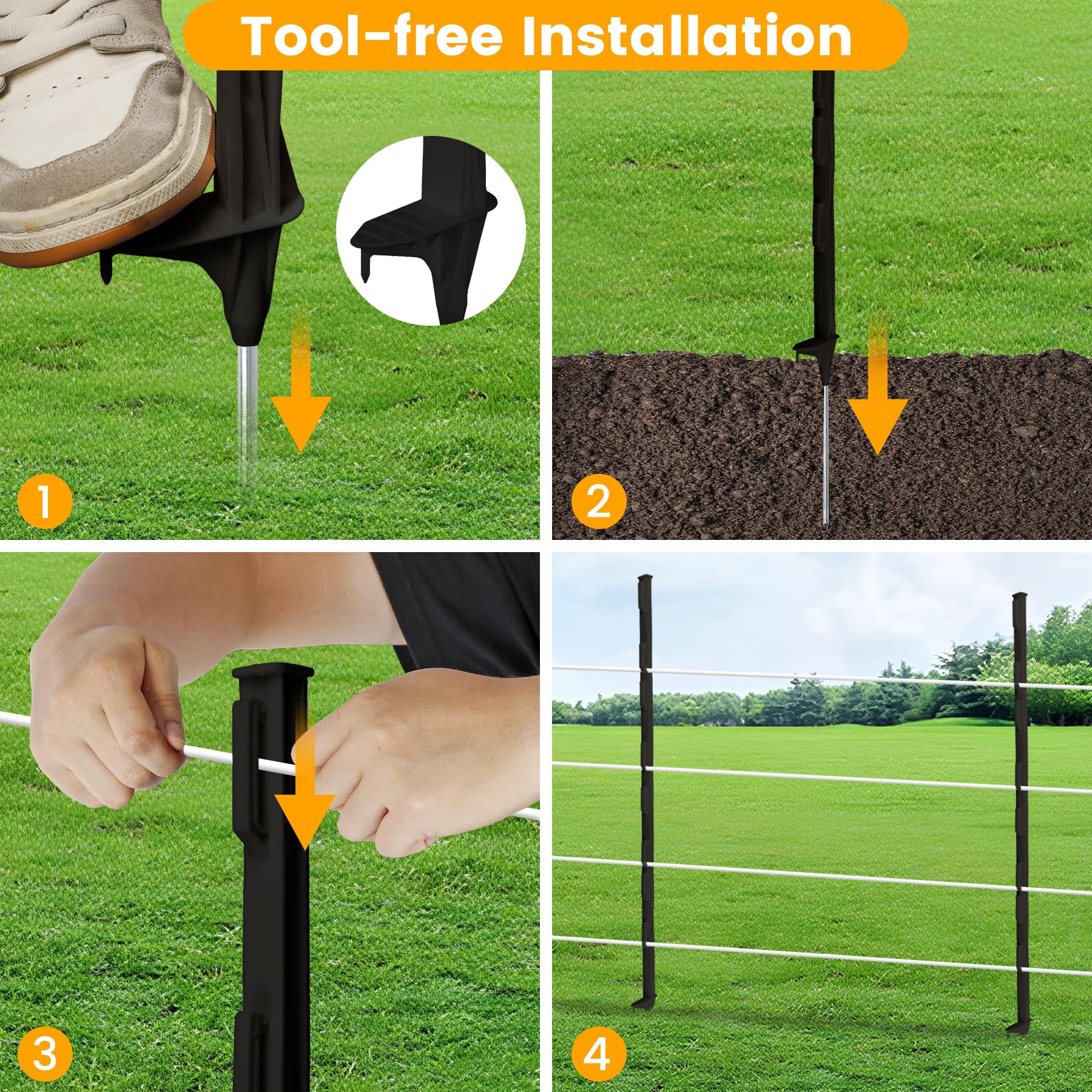 Toriexon posts with tape measure showing spacing for neat, even rows