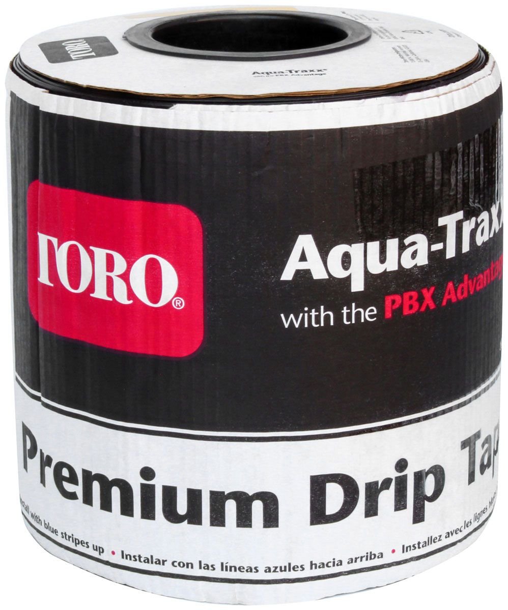 Toro Aqua-Traxx front view showing tape spool and labeling, highlights reliable long-run irrigation
