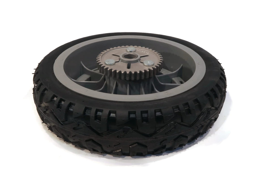 Toro rear wheel undercarriage view revealing proper engagement with gearbox