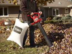 Toro vacuum setup with collection bag demonstrating neat debris capture and easy changeover