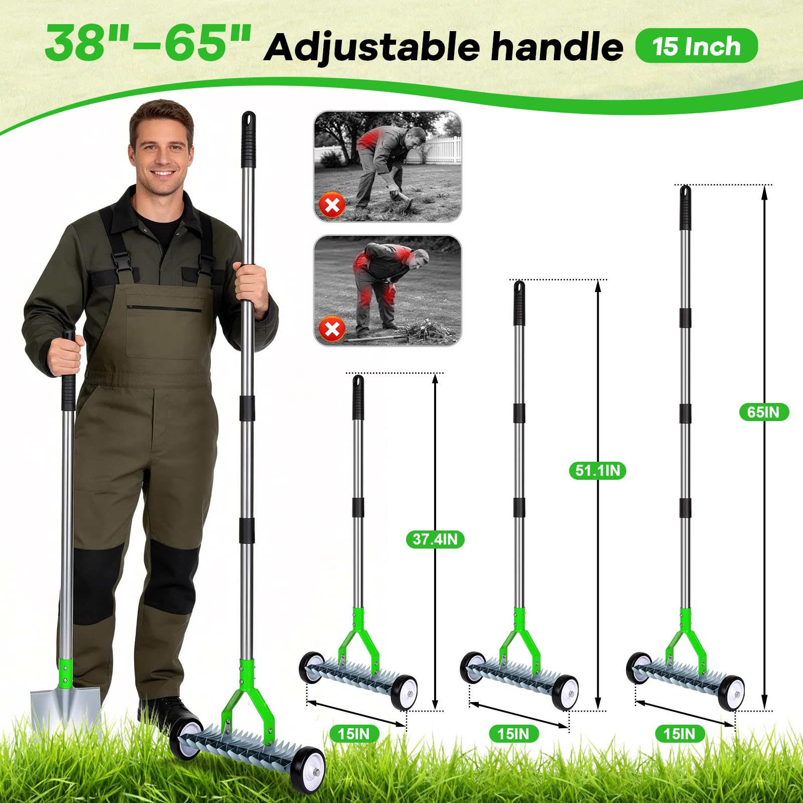 Torquen adjustable handle showing length and angle settings for user comfort