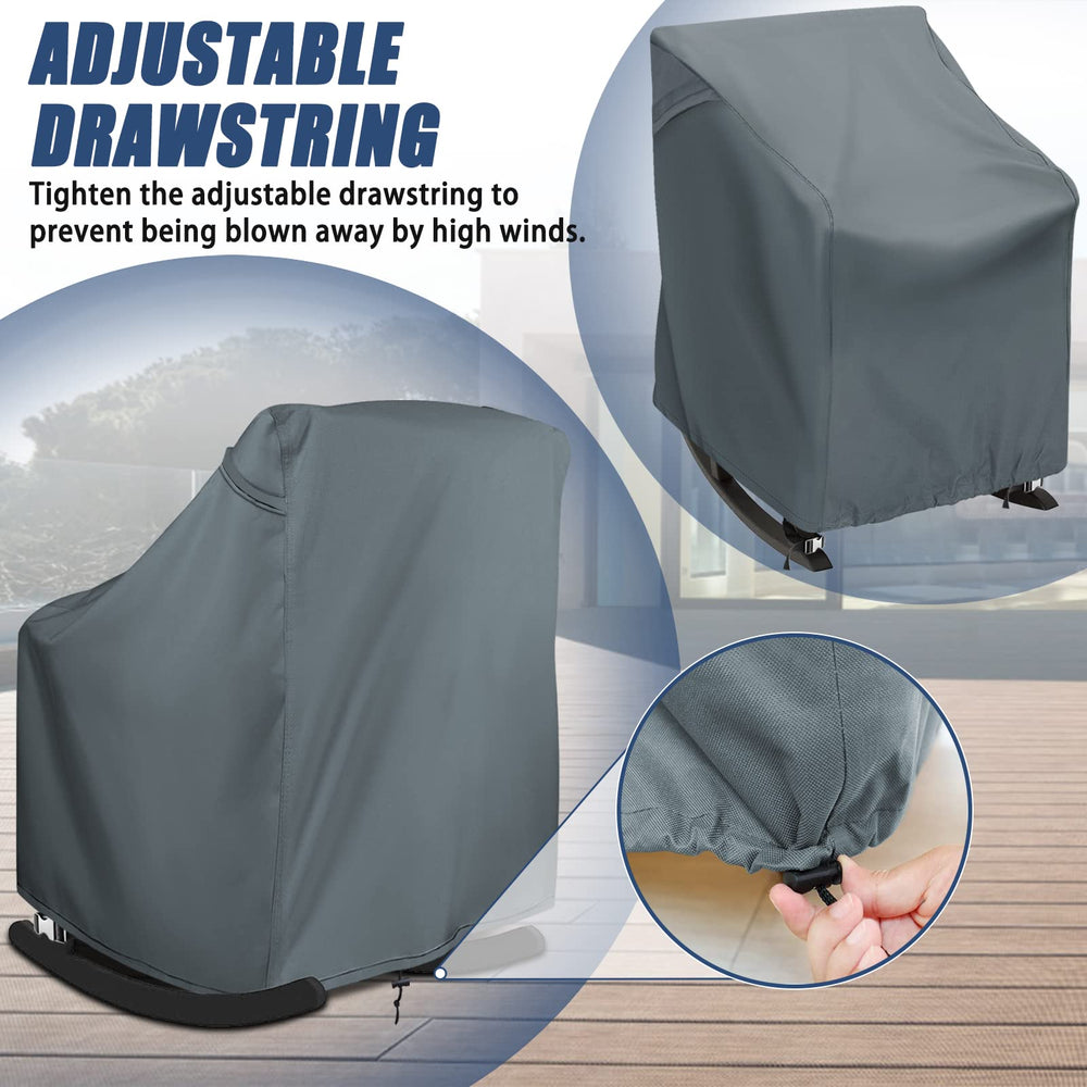 TORUTA cover fitted on outdoor rocker demonstrating weather protection
