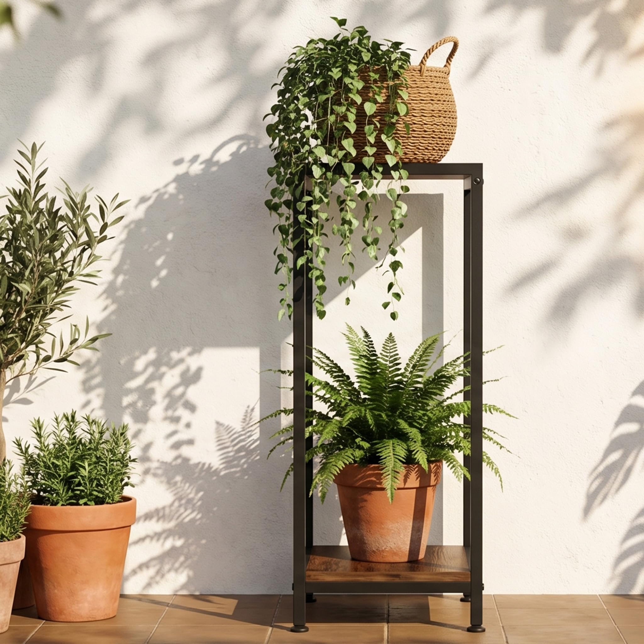 TOSKING top shelf with trailing plant showing layered-display aesthetic benefit