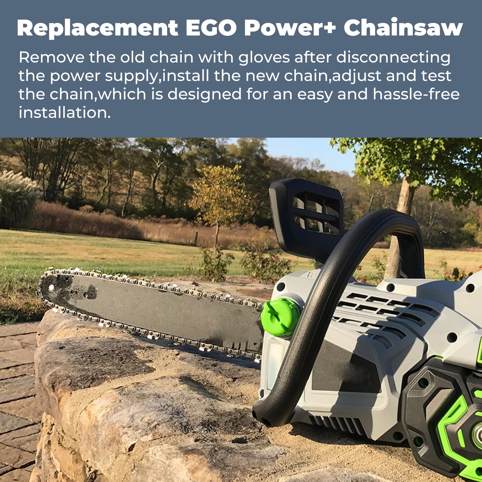 TOSRWGLL chain mounted on EGO bar demonstrating correct fit and smoother cuts