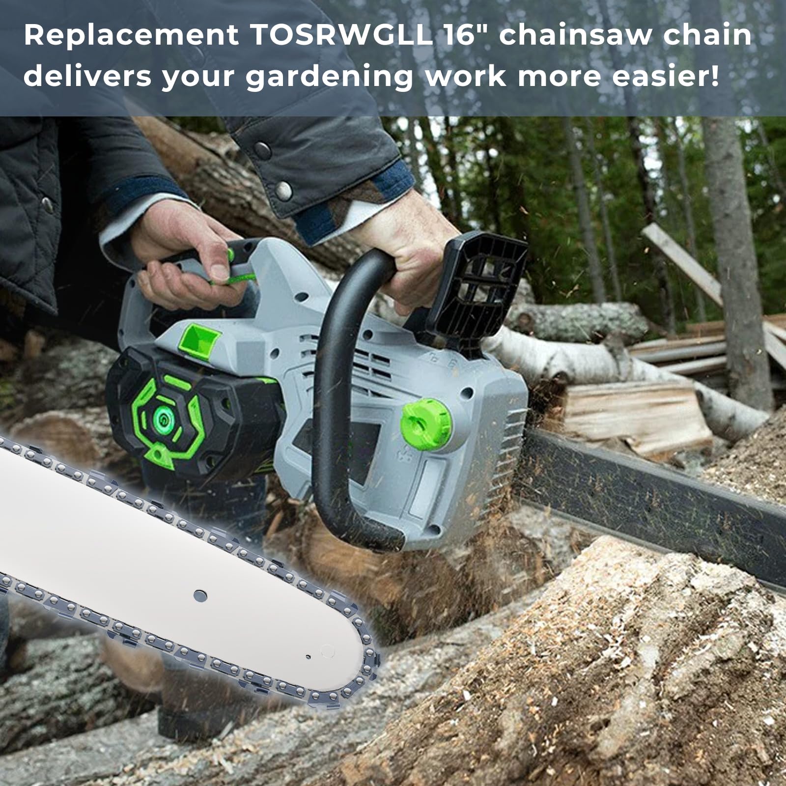TOSRWGLL installed on chainsaw in yard showing real-use performance and efficiency