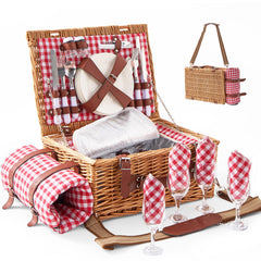 TOSTOOIRX front view of wicker picnic basket shows compact design and ready-to-gift look