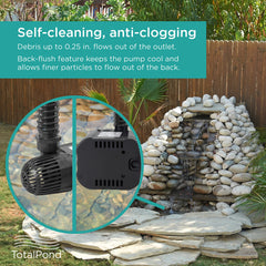 TotalPond pump powering a cascading waterfall creating steady natural water flow