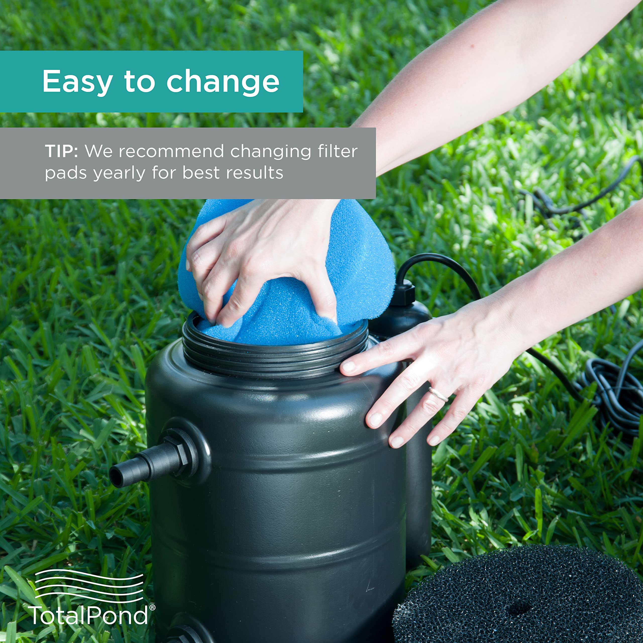 TotalPond pads being replaced in a pressurized pond filter for simple maintenance