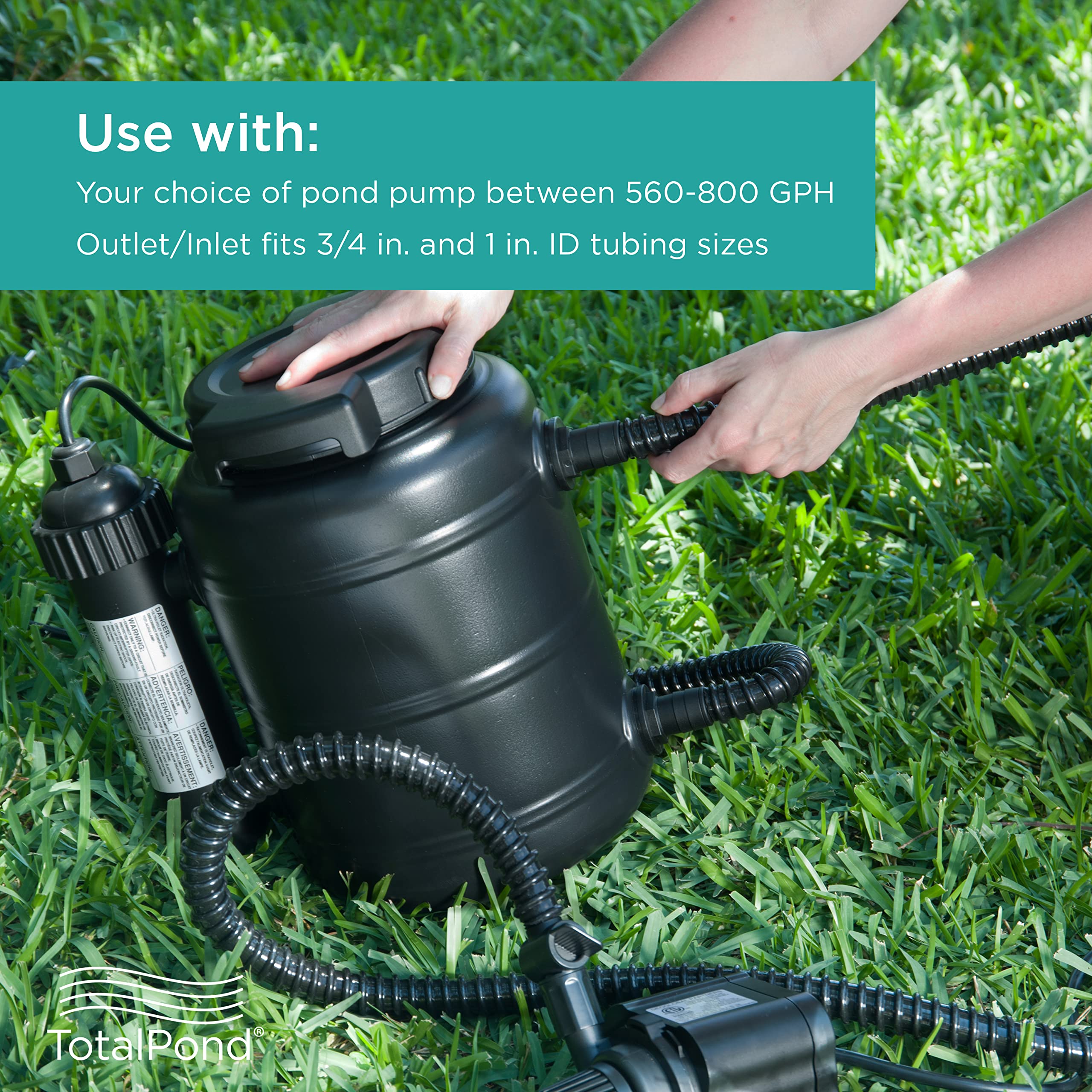 TotalPond power cord and label showing 16-foot cord for flexible siting