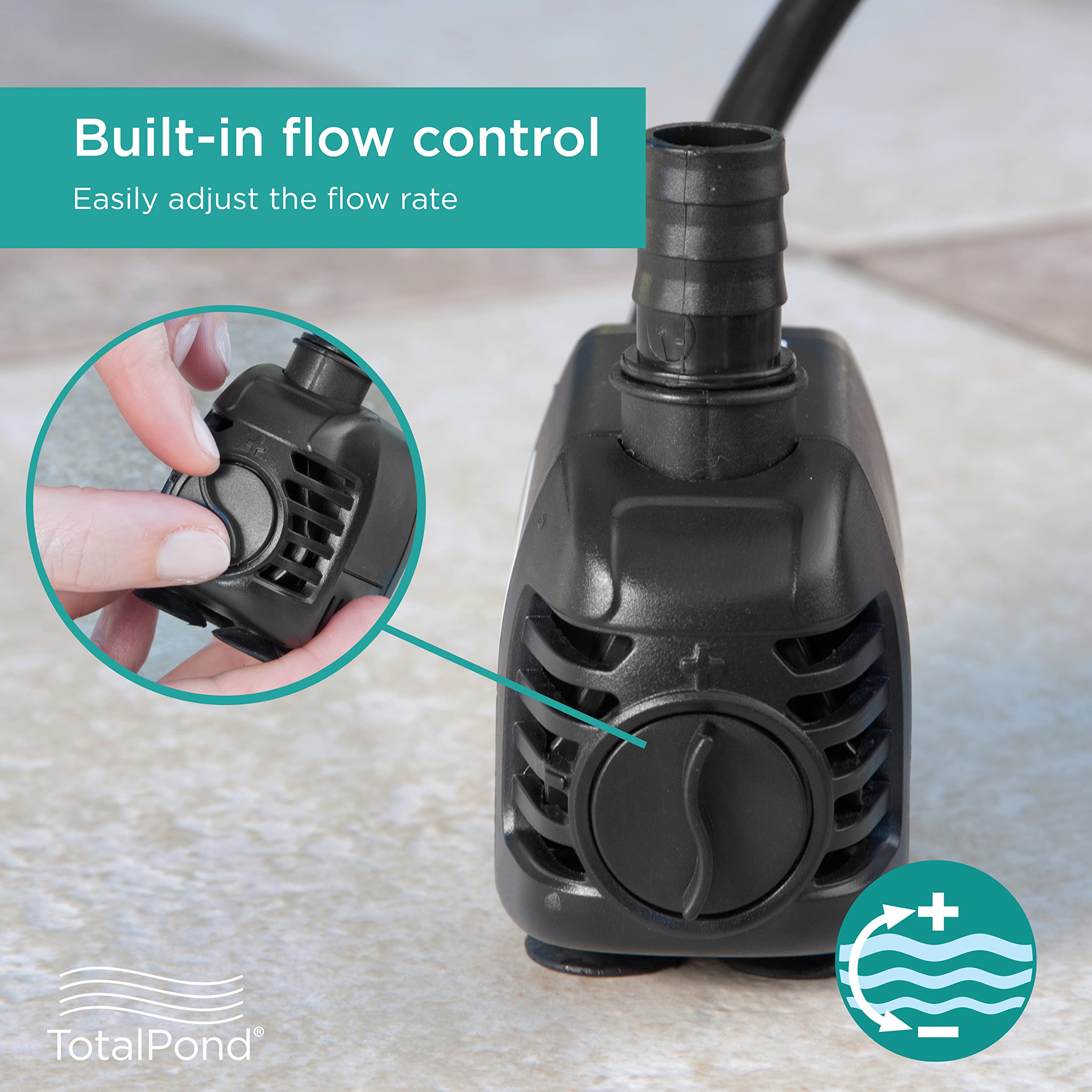 TotalPond pump running in a small tabletop fountain creating calming water