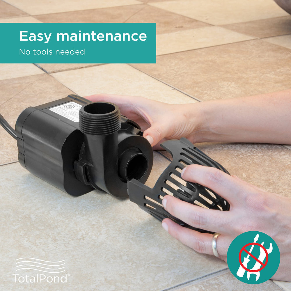 TotalPond pump label and specs visible for quick identification and proper match