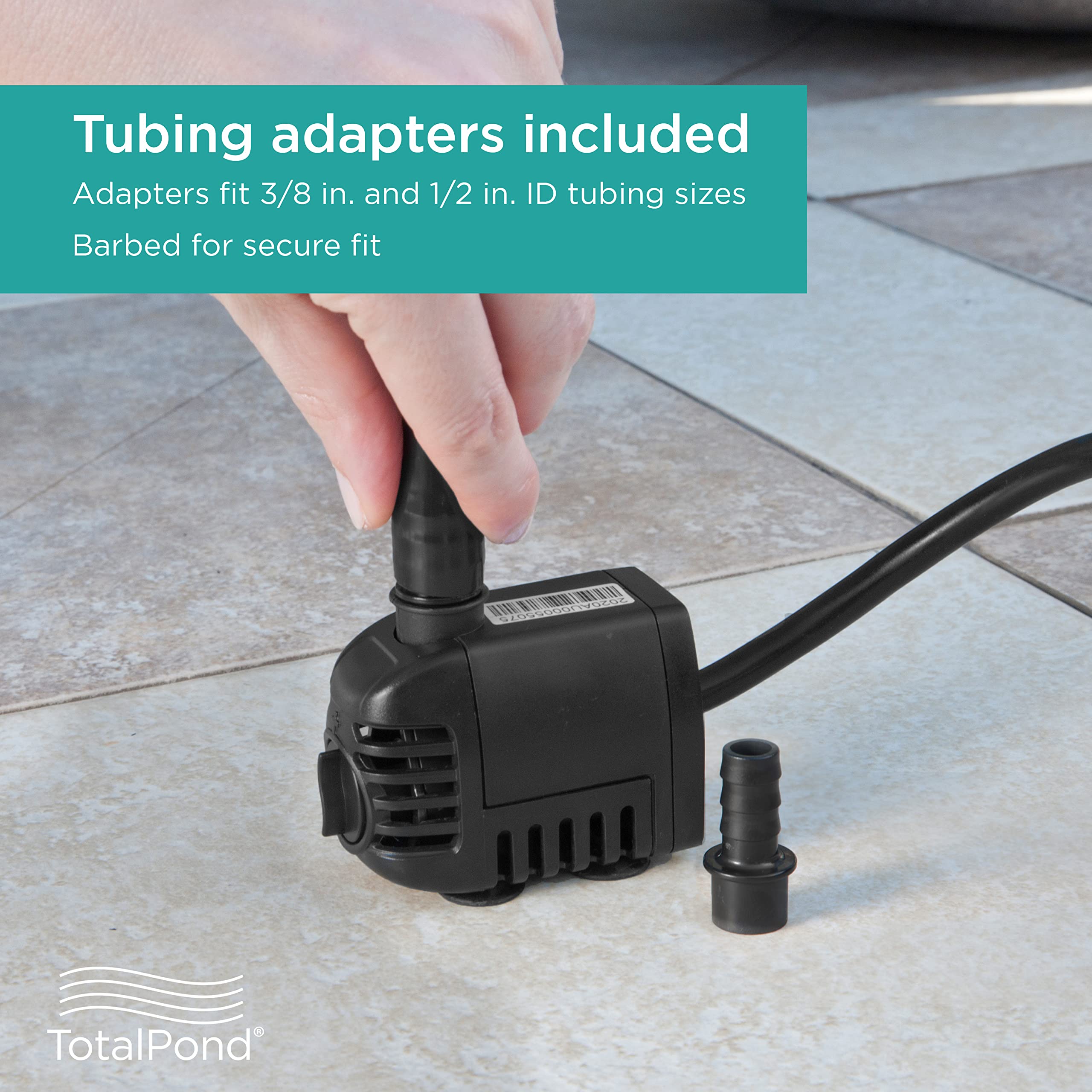 TotalPond pump side beside ruler illustrating compact size and easy fit