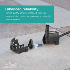 TotalPond pump attached to 3/8 inch tubing for reliable controlled flow