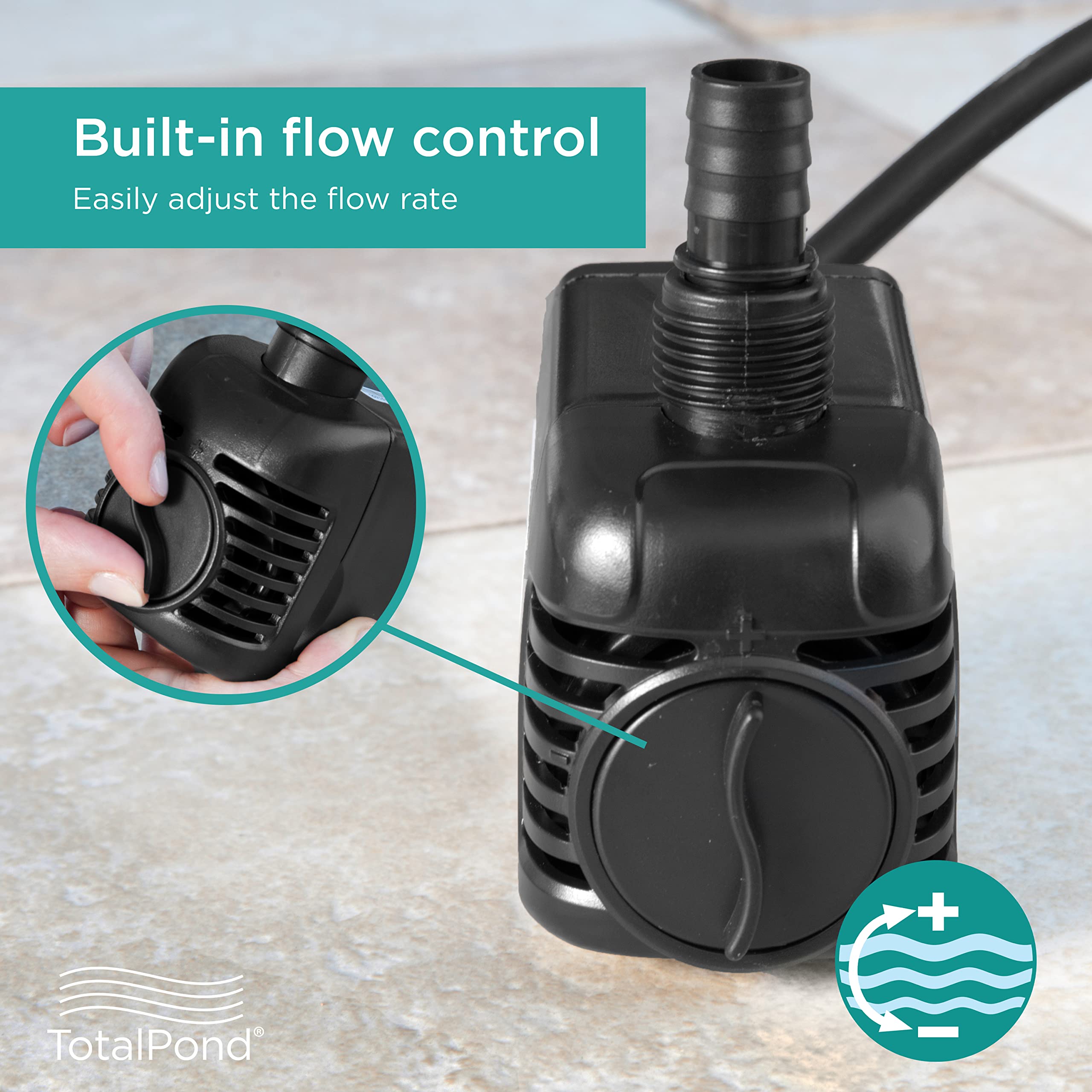 TotalPond next to hand showing compact size for flexible placement