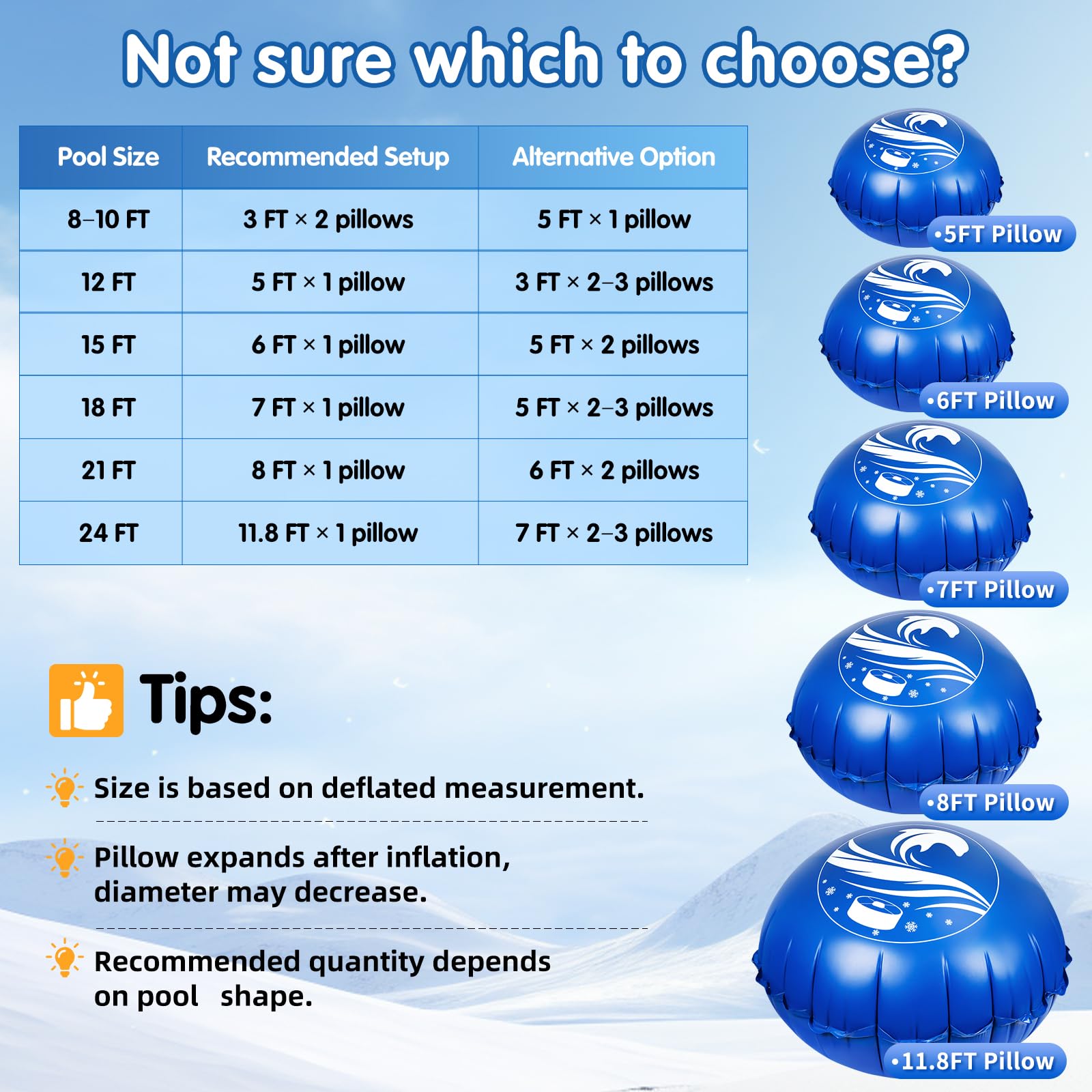 Totiro pillow under snow-covered cover demonstrating winter protection and pressure relief