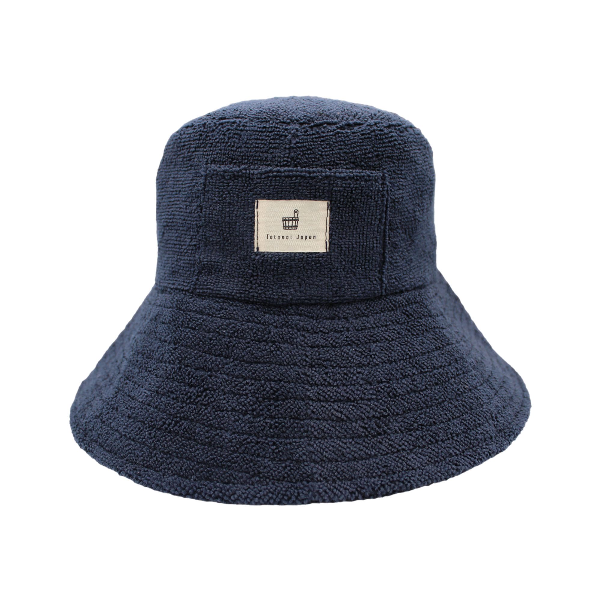 Totonoi Japan navy sauna hat front view showing fit and brim benefit