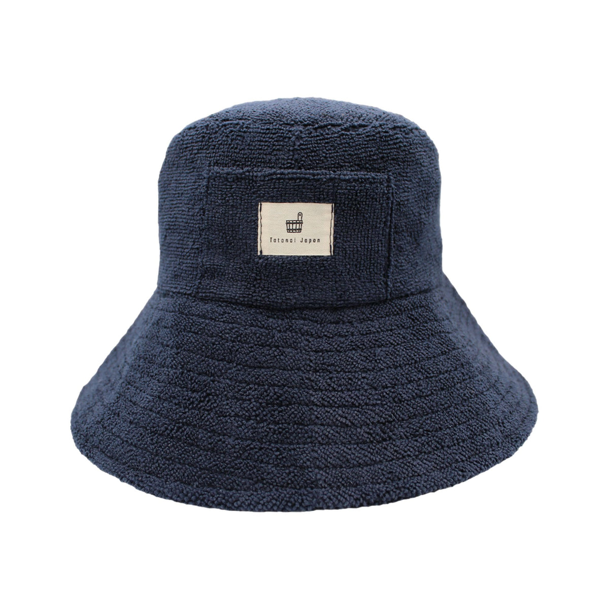 Totonoi Japan navy sauna hat front view showing fit and brim benefit