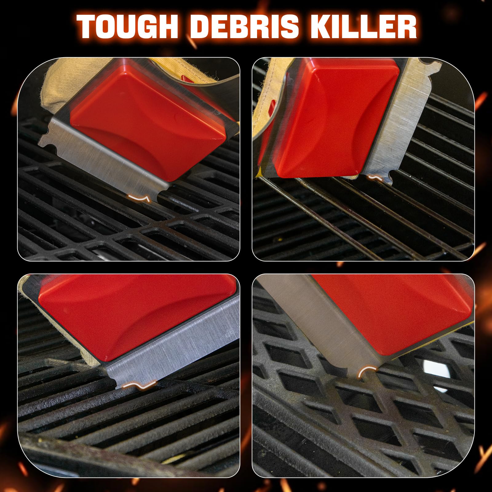 TOUDABBQ wave sponge head closeup delivering 360-degree grate contact