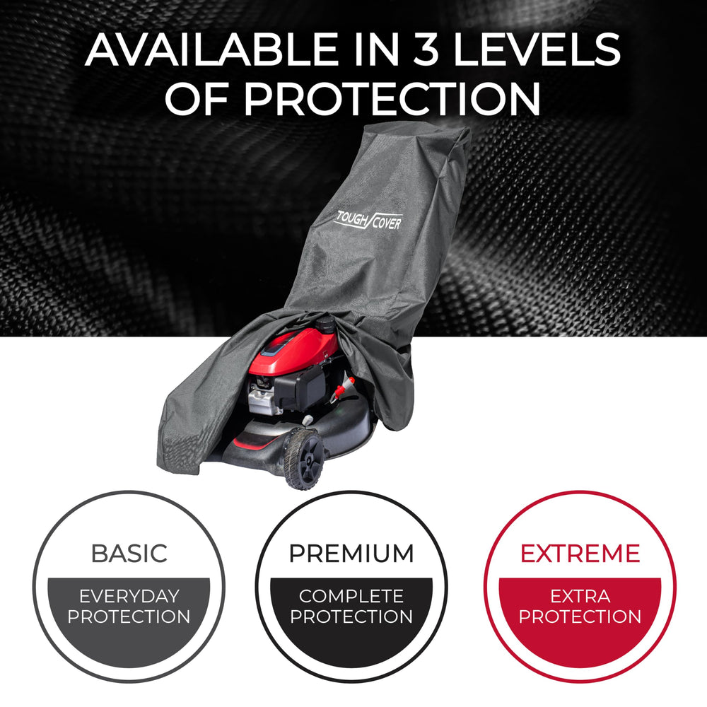 Tough Cover fitted on a riding mower outdoors to protect from elements