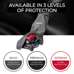 Tough Cover fitted on a riding mower outdoors to protect from elements