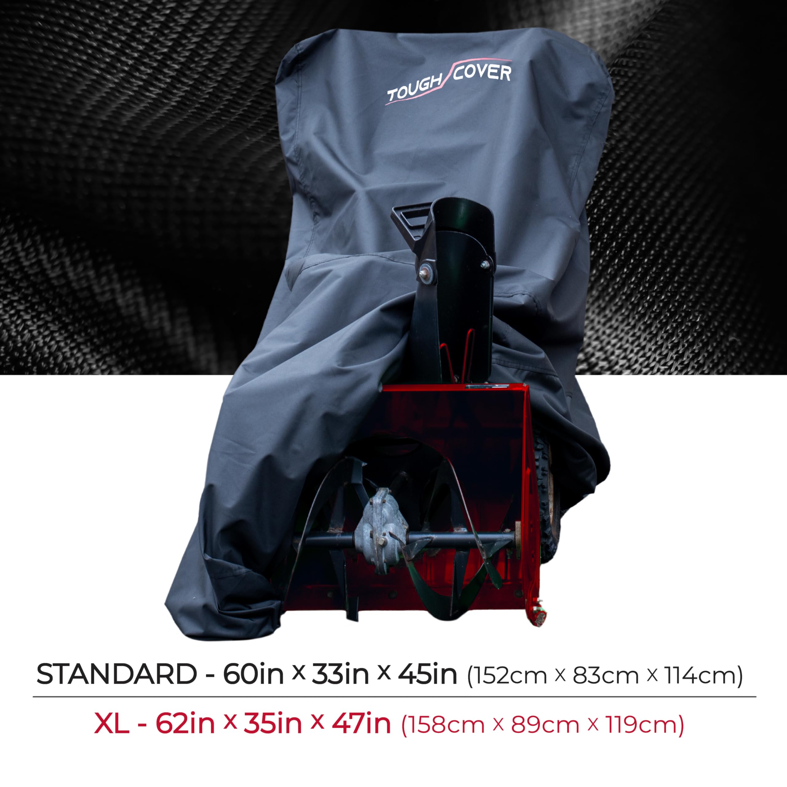 Tough Cover on a three-stage blower demonstrating universal fit and coverage