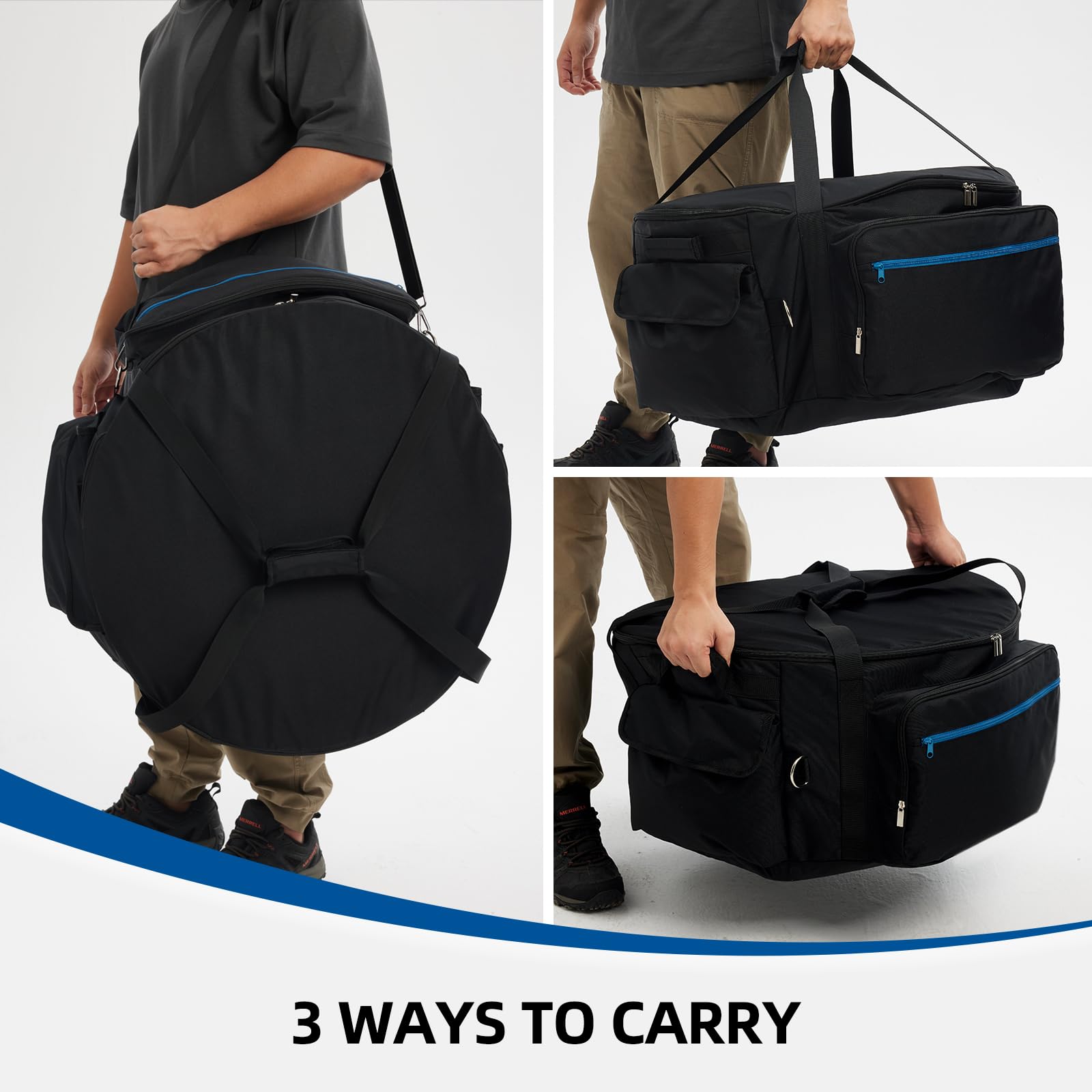 TOURCYCLE bag beside football showing scale and compact transport benefit