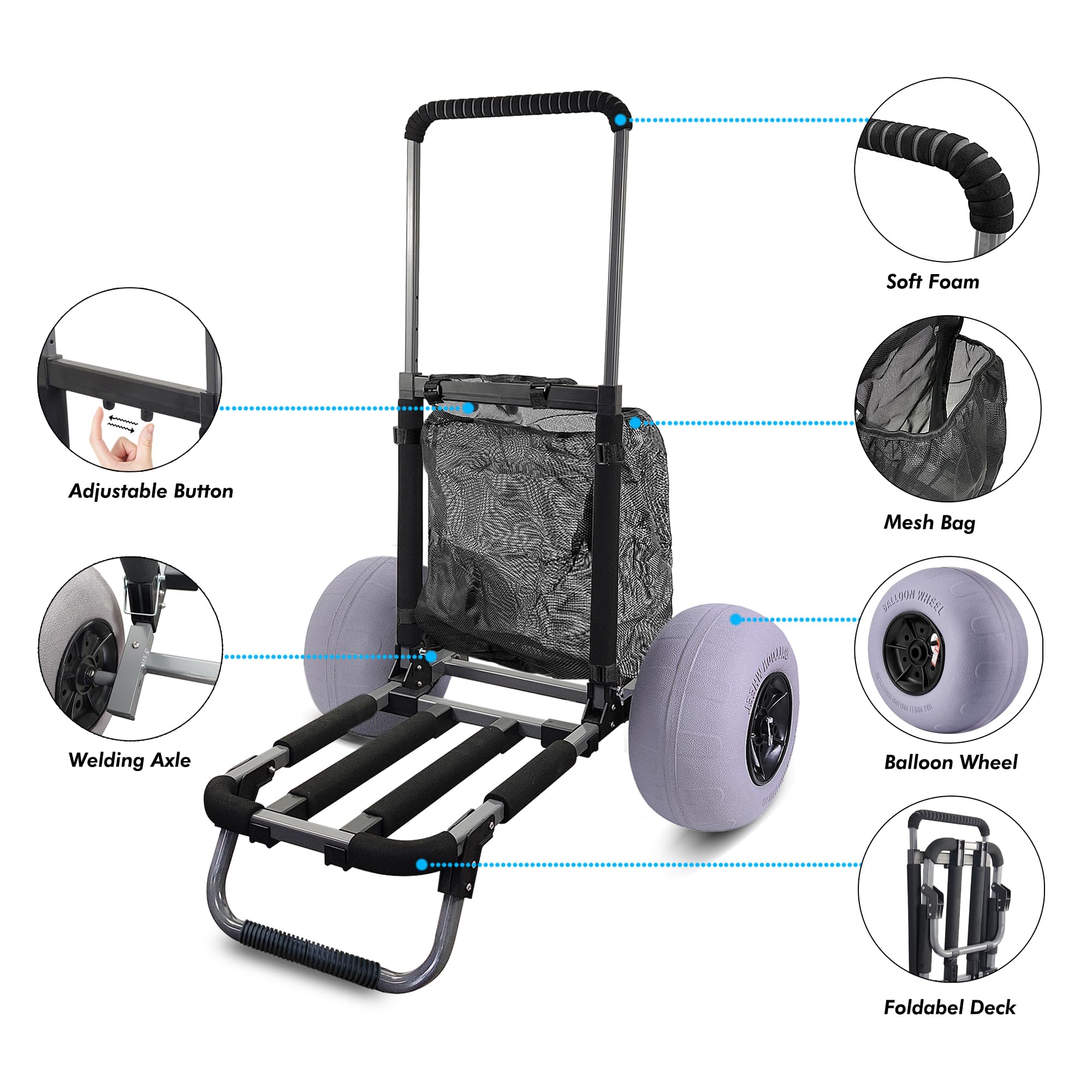 TOURFUN folded beach dolly compact in trunk for easy storage