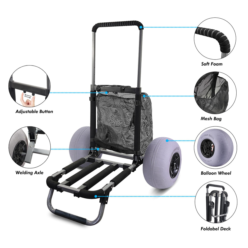 TOURFUN folded beach dolly compact in trunk for easy storage